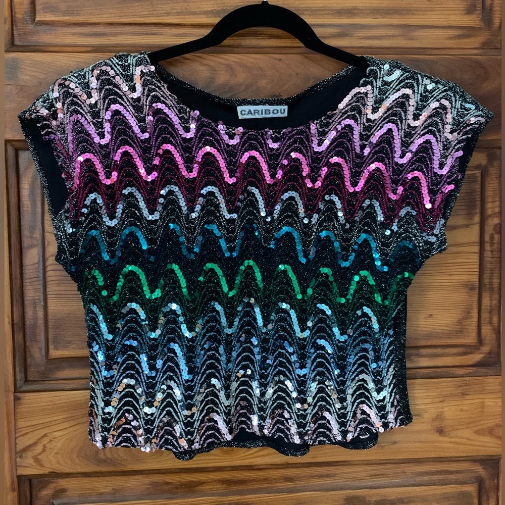 Vintage 1970s sequins disco crop top sz small